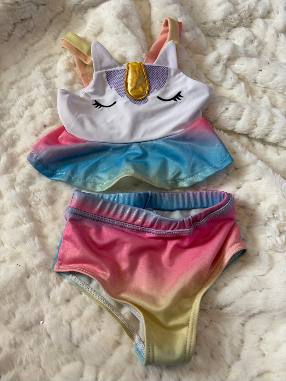 Boutique Toddler Girls Unicorn 2 Piece Swimsuit Size Small Rainbow Colors
